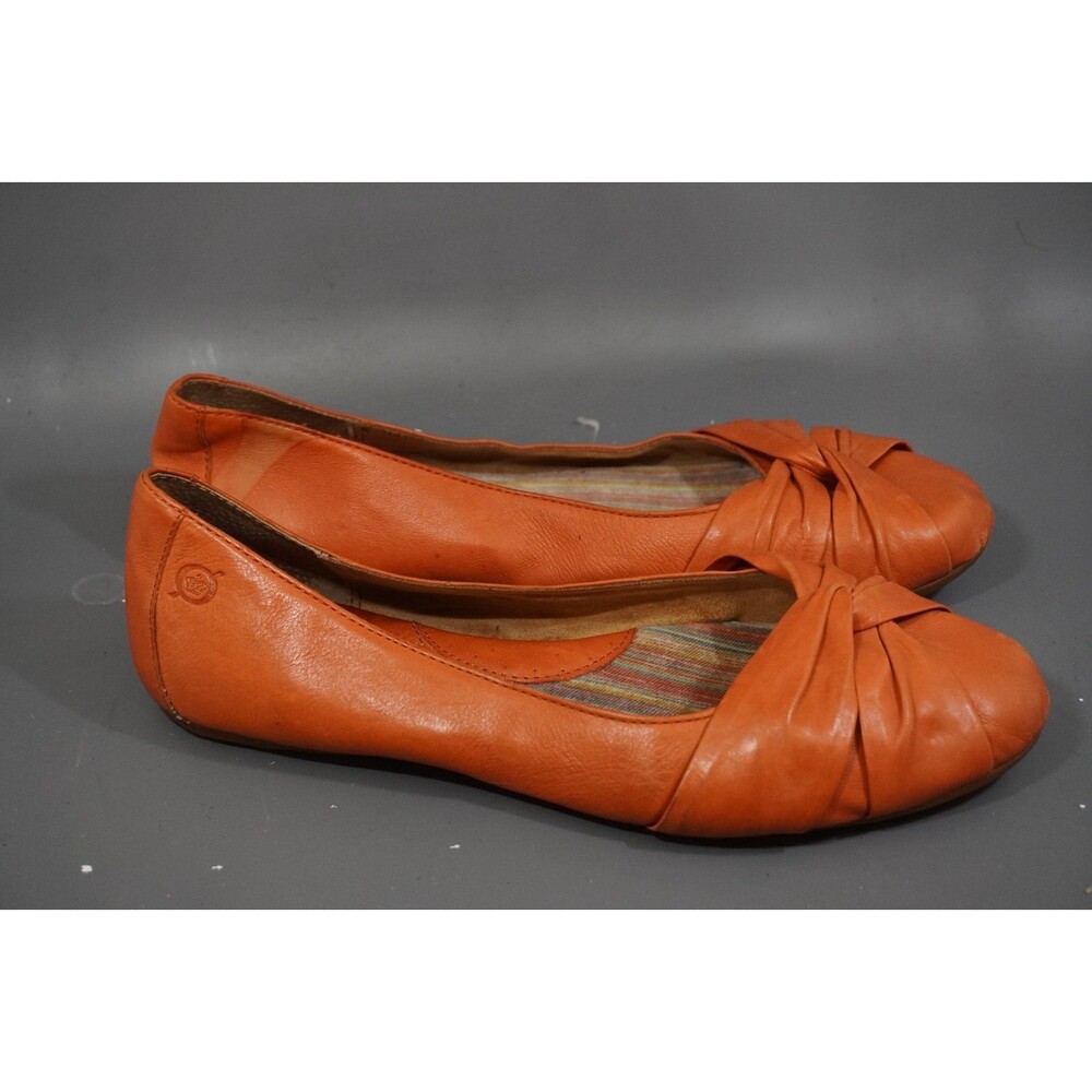 Born Lilly Orange Leather Ruched Ballet Flats Women's Size 10 Twist Knot Comfort